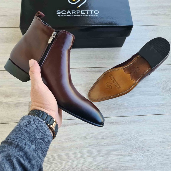 Giovanni Burgundy Men's Chelsea Genuine Leather Boots - Picture 4 of 6